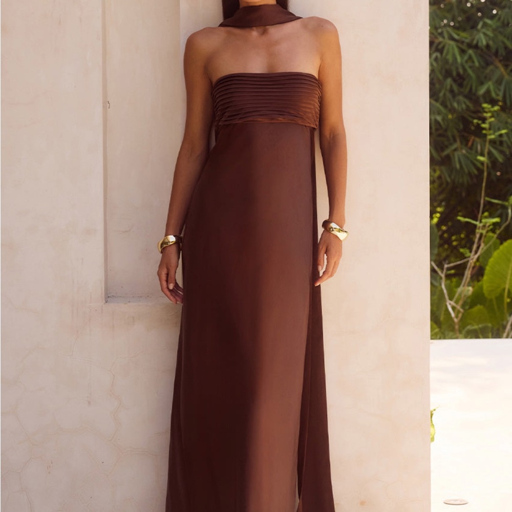 Runaway the Label Elsa Maxi Dress in Chocolate with Scarf